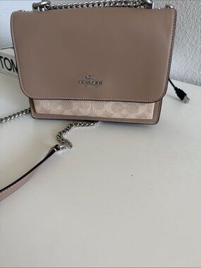 Coach Crossbody Bag in Taupe and Beige with Silver Chain